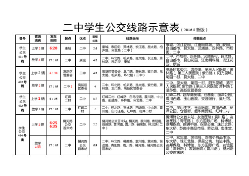 二中学生公交线路示意表2018新版