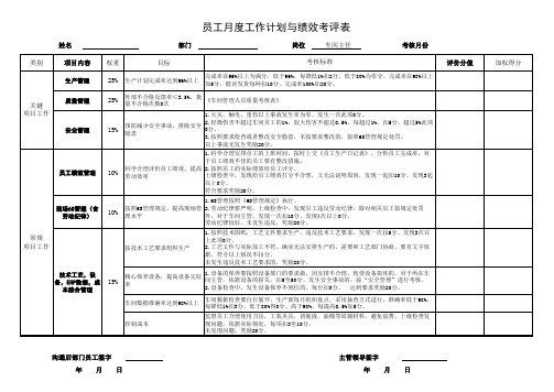 车间主任绩效考评表