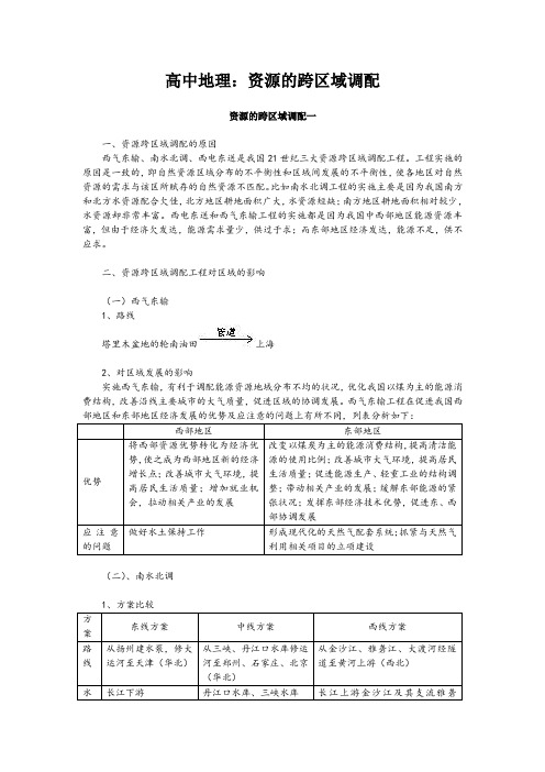 高中地理：资源的跨区域调配