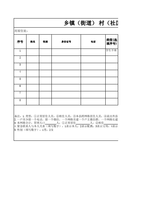 学生  乡镇(街道) 村(社区) 网格入户采集花名册(一房一档)