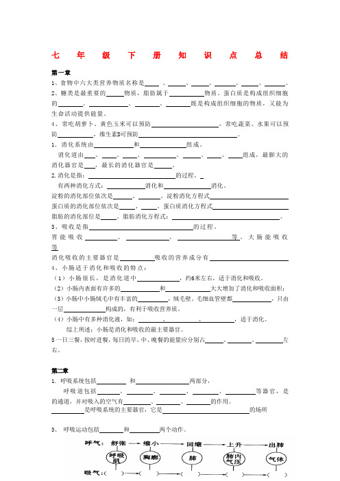 七年级生物下册基础必背知识点归纳总结