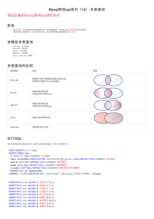 Mysql常用sql语句（14）-多表查询