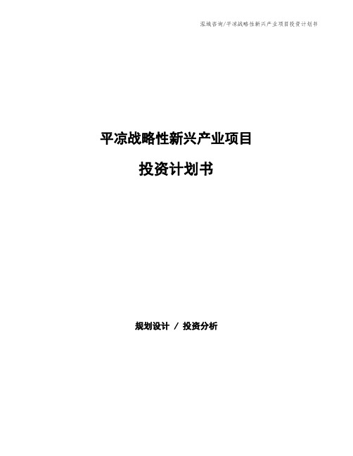 平凉战略性新兴产业项目投资计划书