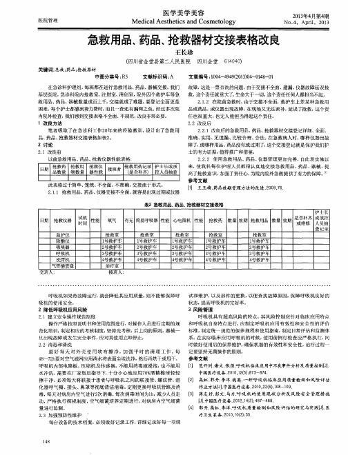 急救用品、药品、抢救器材交接表格改良