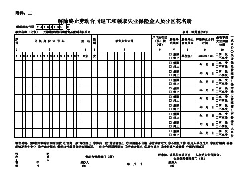 解除终止劳动合同退工和领取失业保险金人员分区花名册