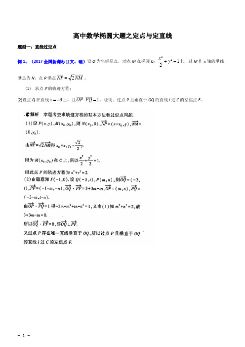 高中数学椭圆大题之定点与定直线