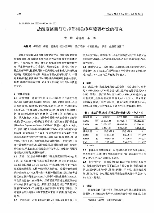 盐酸度洛西汀对抑郁相关疼痛障碍疗效的研究