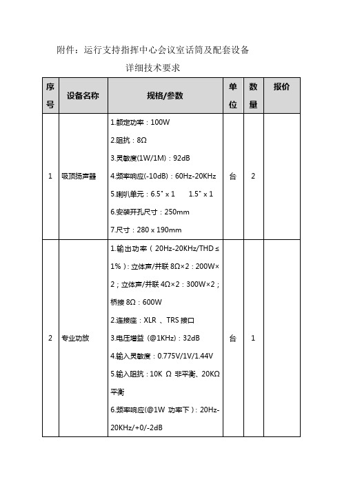 运行支持指挥中心会议室话筒及配套设备详细技术要求【模板】