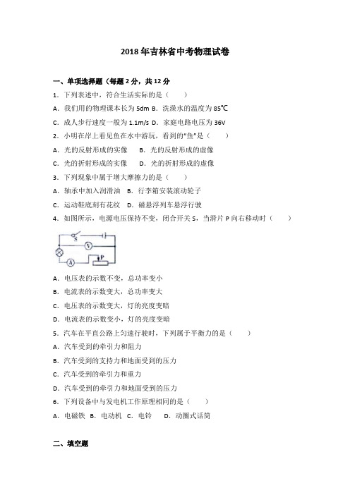 2018年吉林中考物理试卷