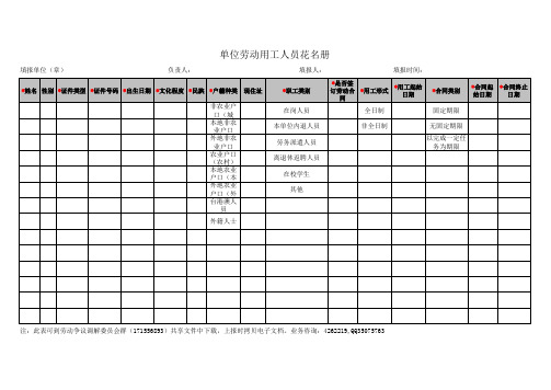 单位劳动用工人员名单