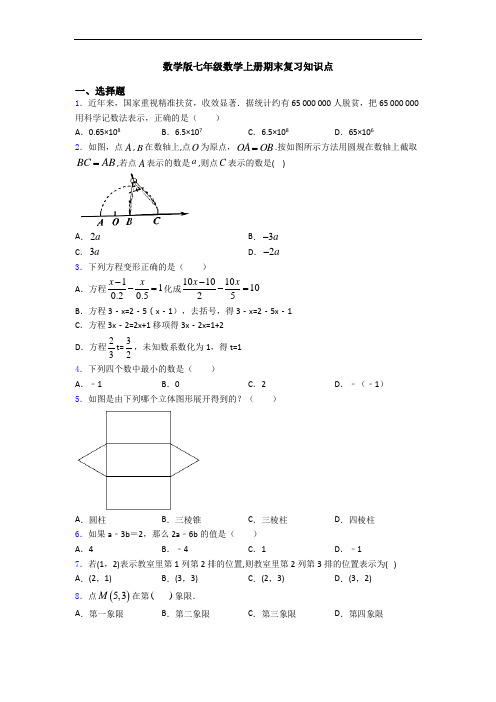 数学版七年级数学上册期末复习知识点