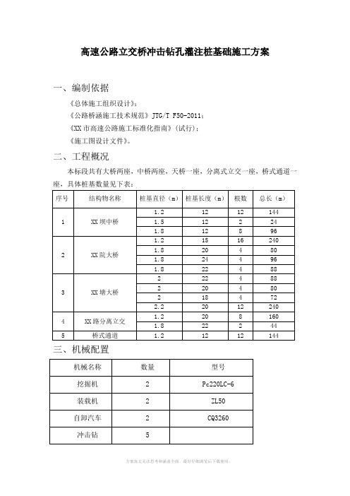 高速公路立交桥冲击钻孔灌注桩基础施工方案