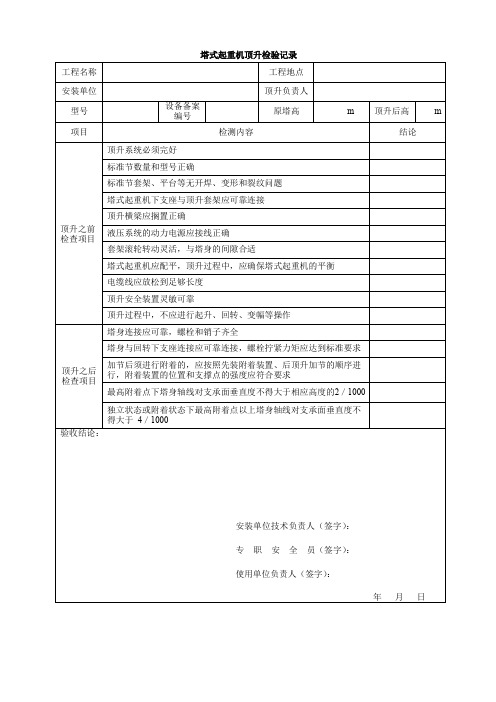 塔式起重机顶升检验记录