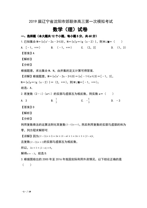 2019届辽宁省沈阳市郊联体高三第一次模拟考试数学(理)试卷及解析