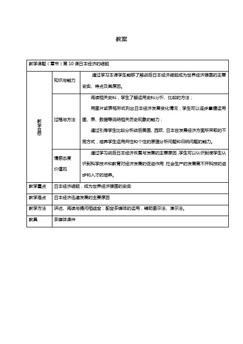 第课日本经济的崛起教案