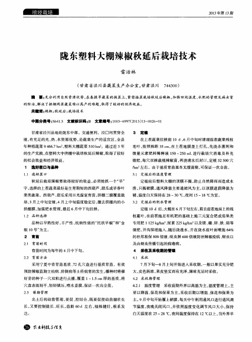 陇东塑料大棚辣椒秋延后栽培技术