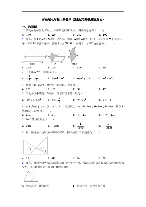 苏教版七年级上册数学 期末试卷培优测试卷(1)