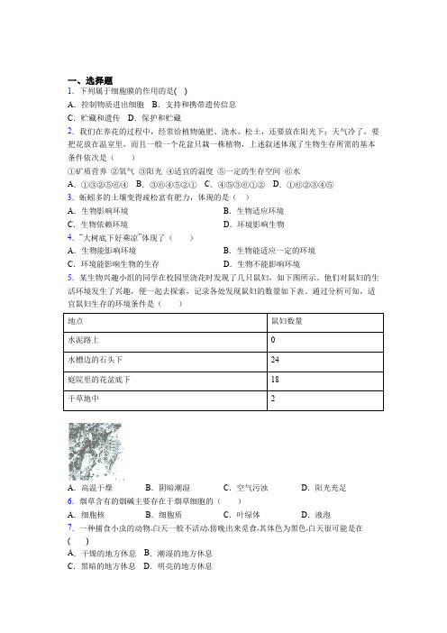 深圳市重点中学市联考2019年七上生物期末模拟调研测试题之一