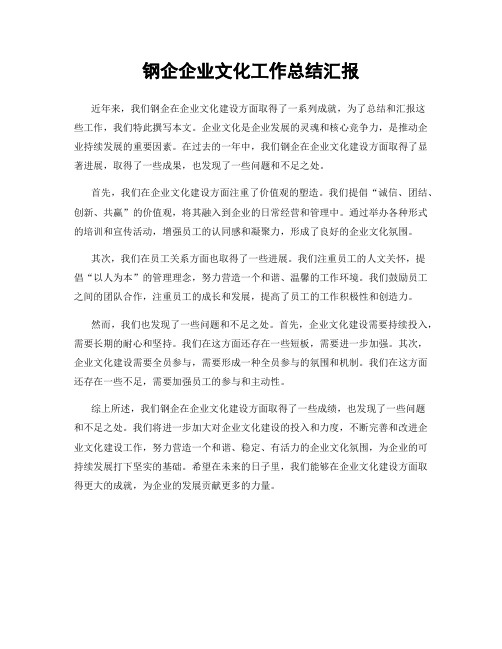 钢企企业文化工作总结汇报