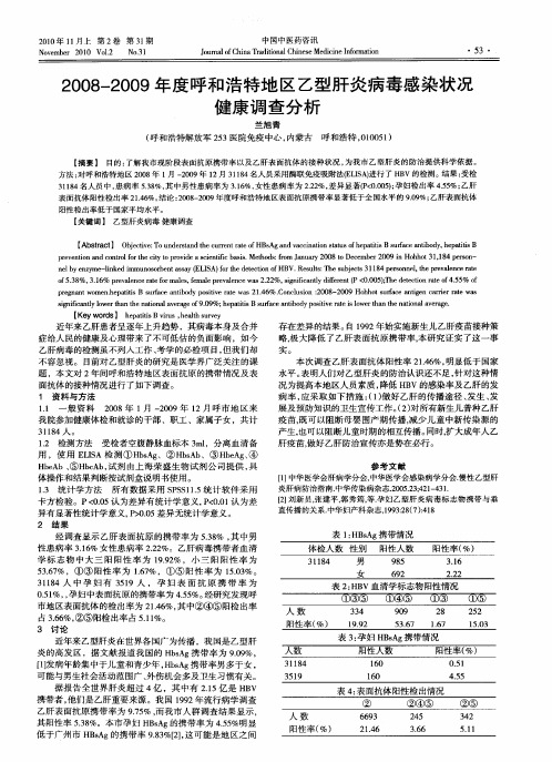 2008—2009年度呼和浩特地区乙型肝炎病毒感染状况健康调查分析