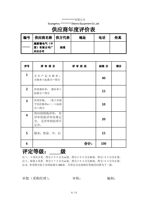 供应商年度评价表(模板)