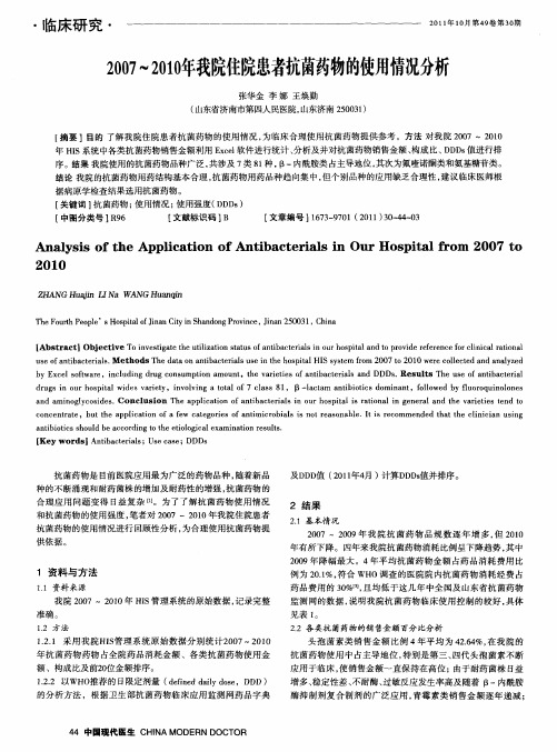 2007～2010年我院住院患者抗菌药物的使用情况分析