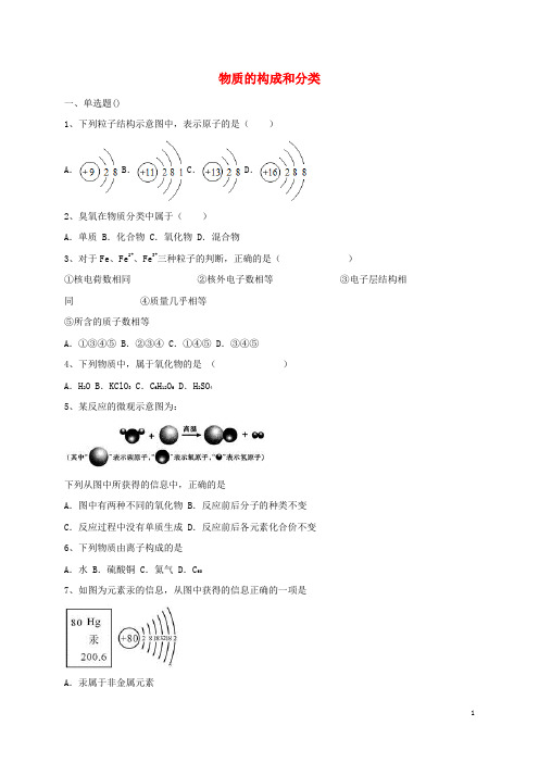 中考化学专题练习 物质的构成和分类(含解析)