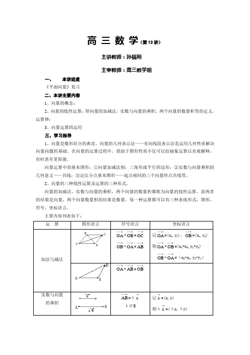 (新人教A)高三数学教案《平面向量》复习