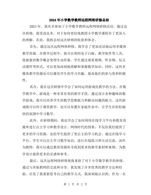 2024年小学数学教师远程网络研修总结