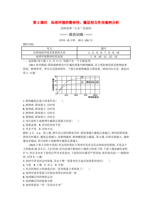 2019高考地理大一轮复习 第三单元 第2课时 地理环境的整体性、圈层相互作用案例分析课后训练