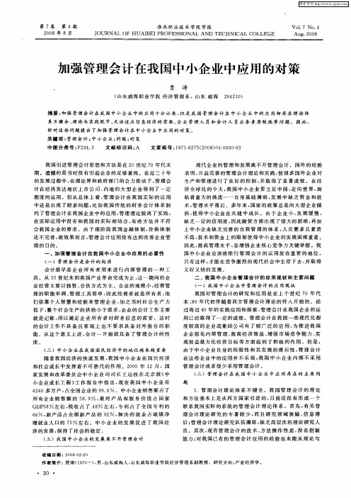 加强管理会计在我国中小企业中应用的对策