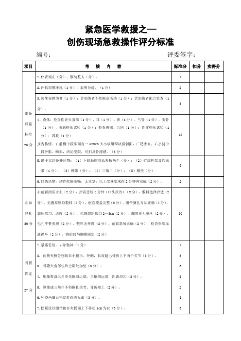 创伤现场急救演练评分标准