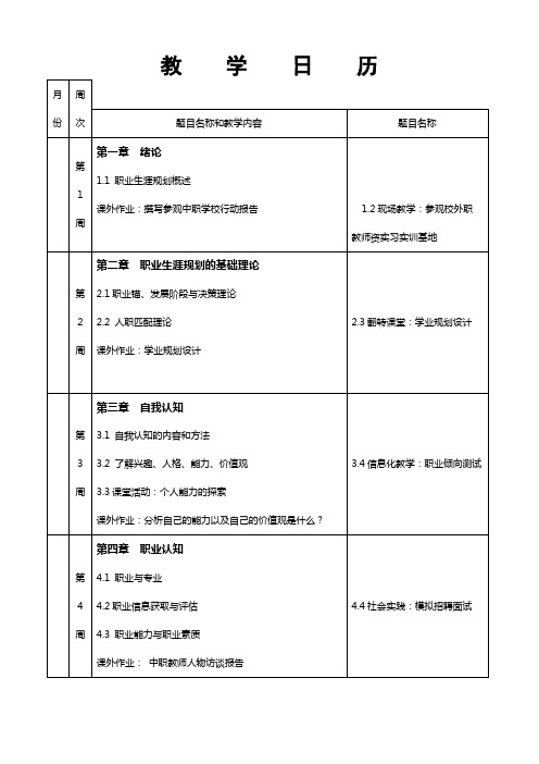 职业生涯规划  教学日历