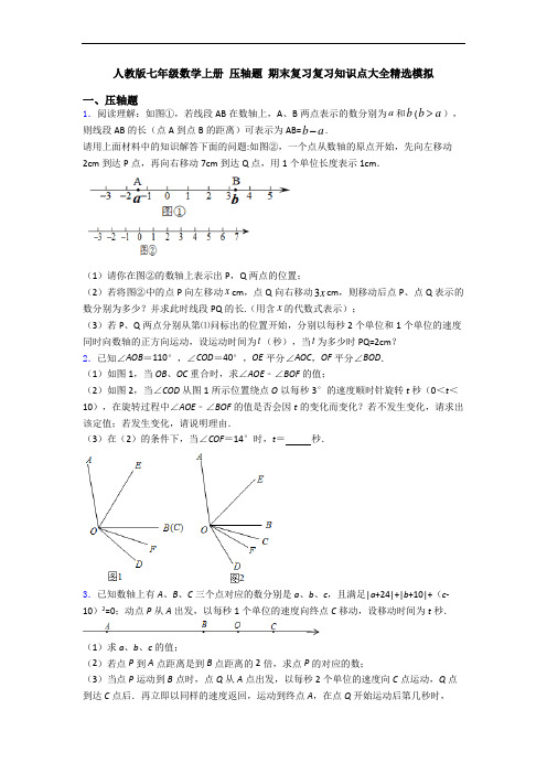 人教版七年级数学上册 压轴题 期末复习复习知识点大全精选模拟