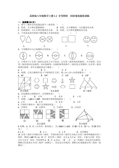 苏科版八年级数学上册1-1 全等图形  同步强化提优训练(含答案)-doc