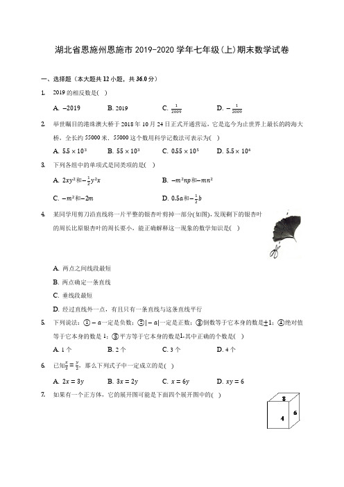 湖北省恩施州恩施市2019-2020学年七年级(上)期末数学试卷 