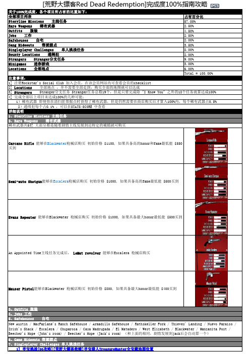 [荒野大镖客red dead redemption]完成度100指南攻略