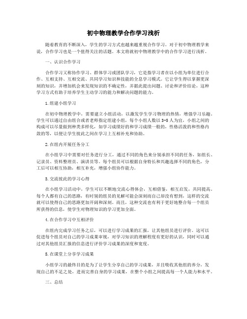 初中物理教学合作学习浅析