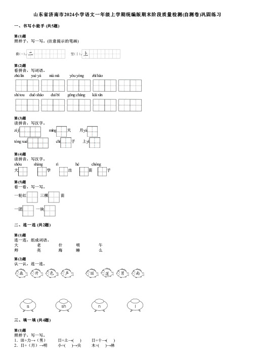 山东省济南市2024小学语文一年级上学期统编版期末阶段质量检测(自测卷)巩固练习