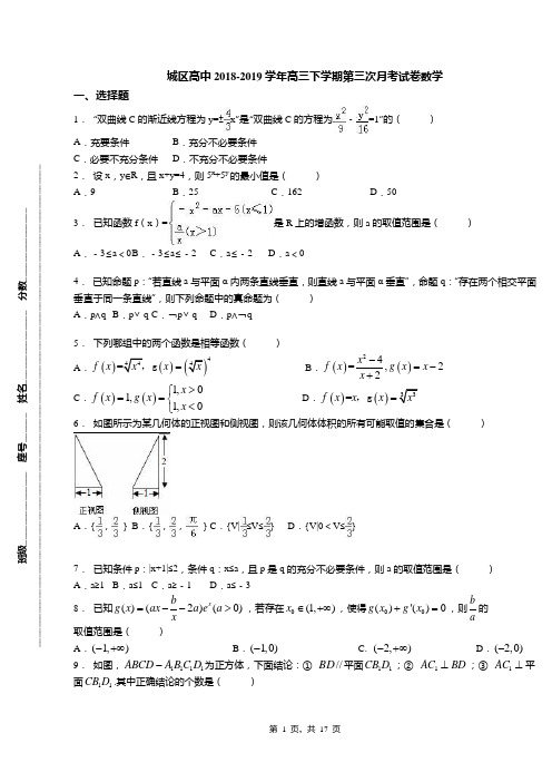 城区高中2018-2019学年高三下学期第三次月考试卷数学(2)