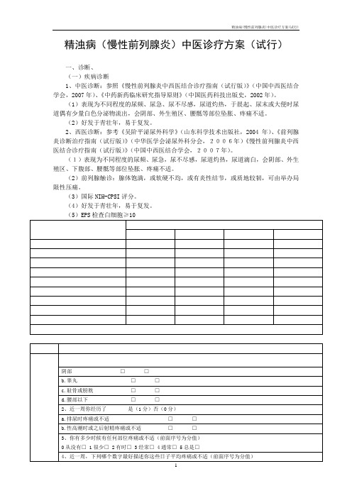 精浊病(慢性前列腺炎)中医诊疗方案(试行)