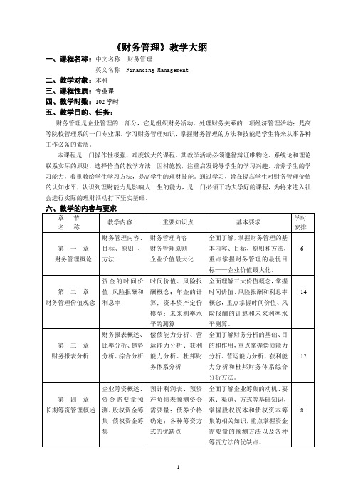 (完整版)《财务管理》教学大纲