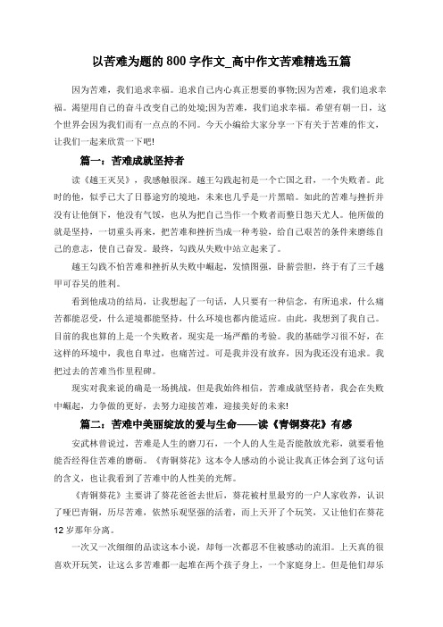 以苦难为题的800字作文_高中作文苦难精选五篇