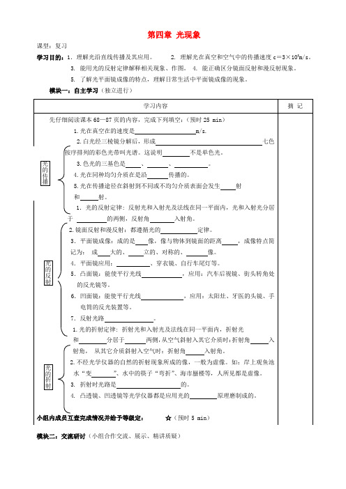 广东省河源市中英文实验学校九年级物理全册 第四章 光现象复习讲学稿(无答案)