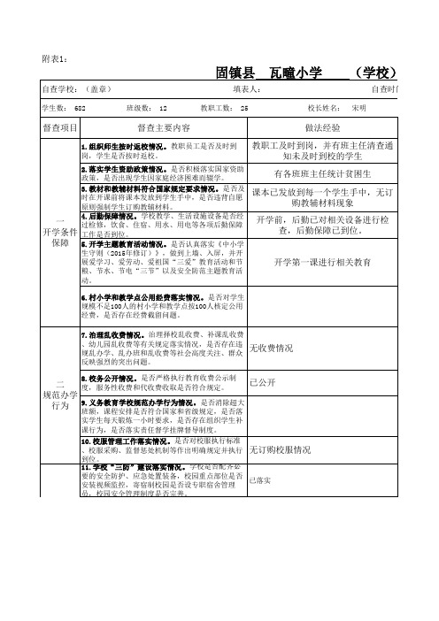 瓦疃小学自查表