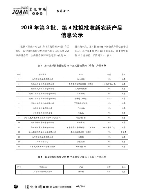 2018年第3批、第4批拟批准新农药产品信息公示