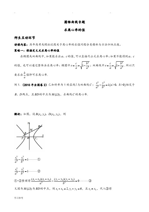 圆锥曲线专题[求离心率的值、离心率的取值范围]