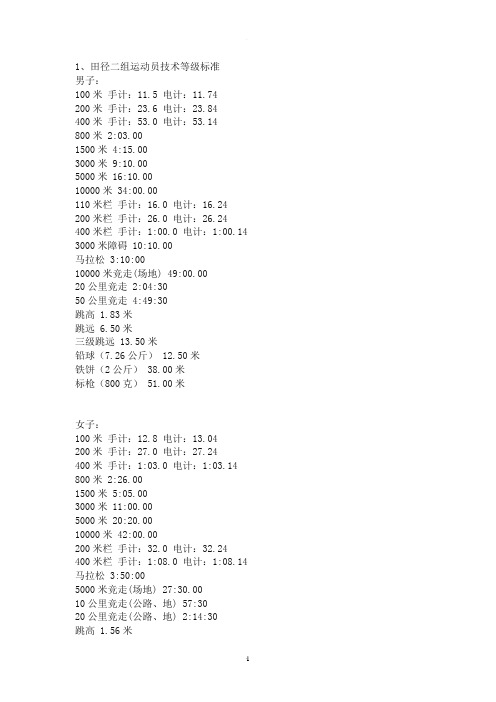 国家二级运动员标准