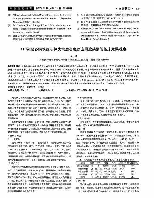 110例冠心病快速心律失常患者急诊应用胺碘酮的临床效果观察