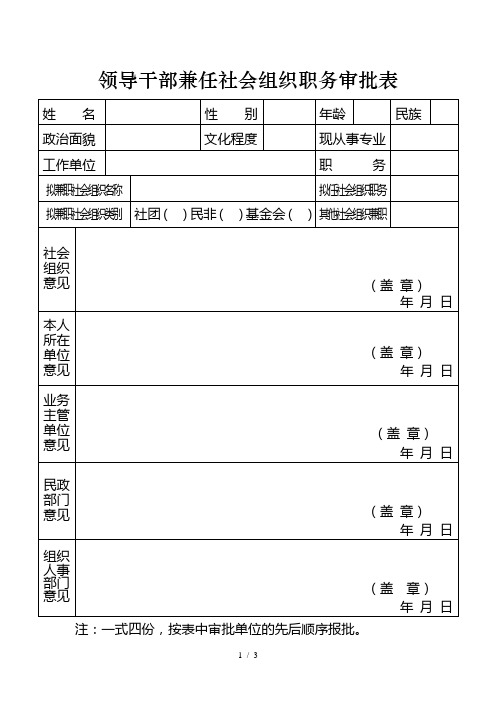 领导干部兼任社会组织职务审批表